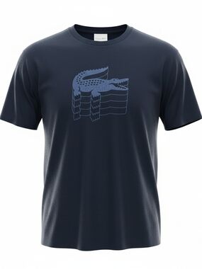 Lacoste Men's Navy Short Sleeve Crewneck with Light Blue Croc Graphic